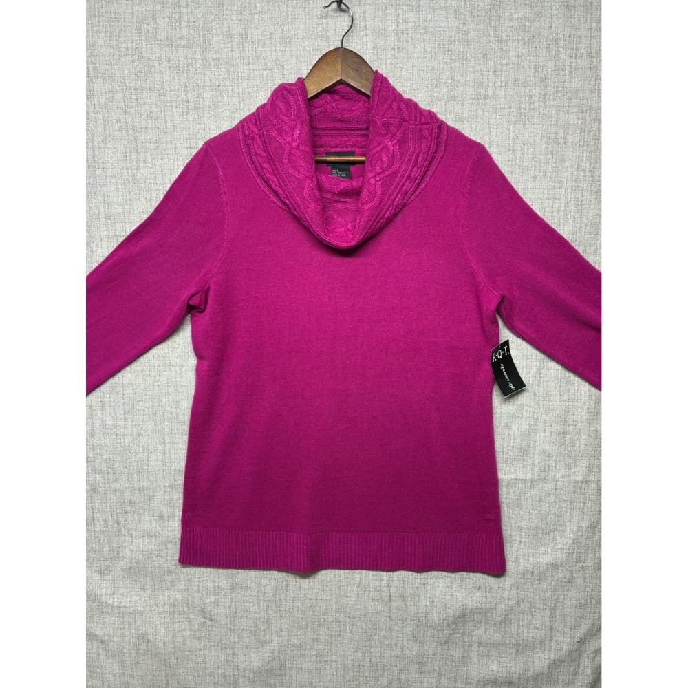 R.Q.T. Cowl Neck Sweater Raspberry Pink Size L Cable Knit Coastal Granny New